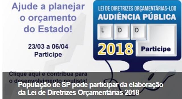 População de SP pode participar da elaboração da LDO 2018